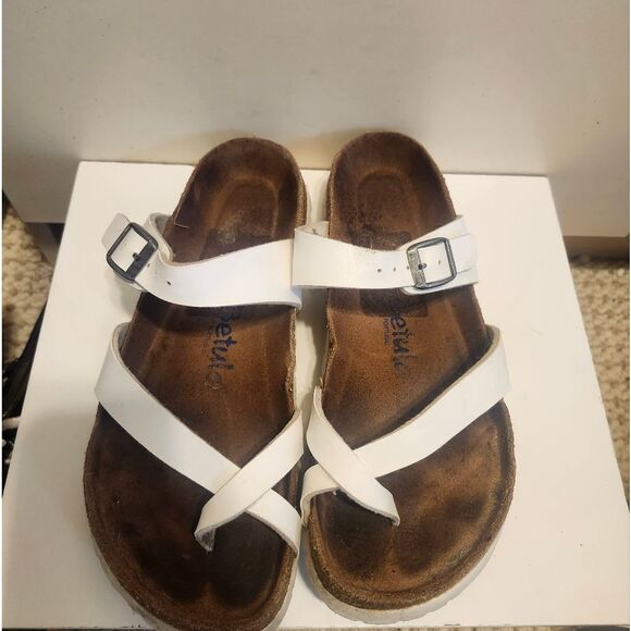 Betula by Birkenstock "Mayari" White Leather Toe Loop Strap Sandals Sz.7/38 $145 - Picture 6 of 7